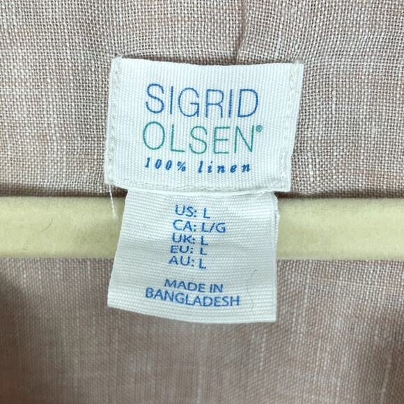 Sigrid Olsen 100% Linen Button Front Tunic Top Roll Tab Sleeve Pink Size Large - Picture 12 of 12